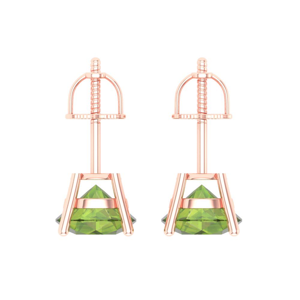 3 ctw Peridot Studs Earrings | 7.5mm Round Cut White Gold Screw back | August Birthstone