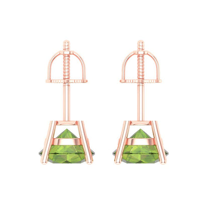 3 ctw Peridot Studs Earrings | 7.5mm Round Cut White Gold Screw back | August Birthstone