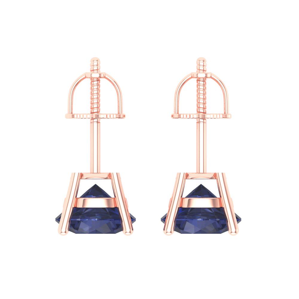 3 ctw Blue Sapphire Studs Earrings | 7.5mm Round Cut White Gold Screw back | September Birthstone