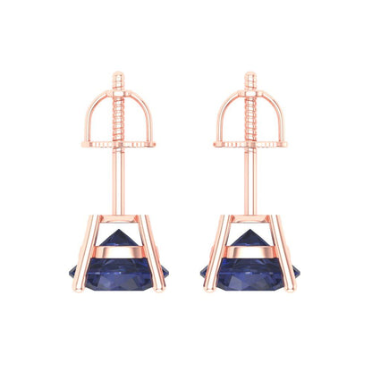 3 ctw Blue Sapphire Studs Earrings | 7.5mm Round Cut White Gold Screw back | September Birthstone