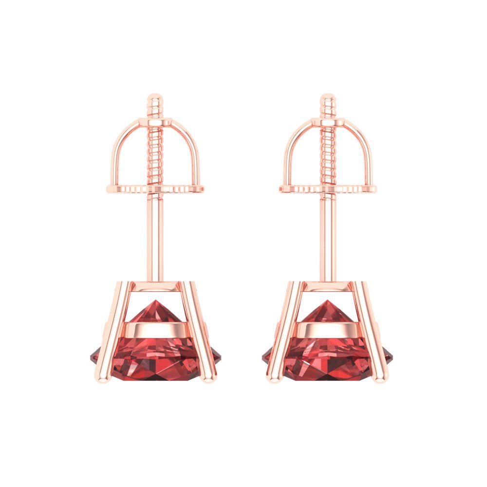 3 ctw Garnet Studs Earrings | 7.5mm Round Cut White Gold Screw back | January Birthstone