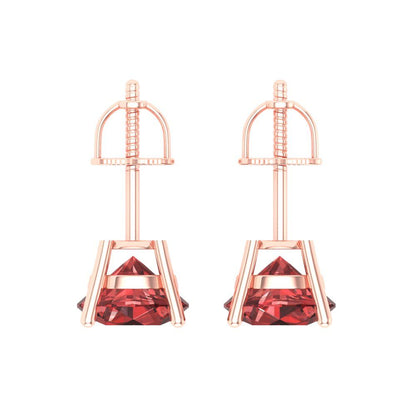 3 ctw Garnet Studs Earrings | 7.5mm Round Cut White Gold Screw back | January Birthstone