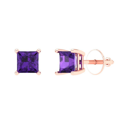 1cttw Amethyst Gold-Plated 925 Silver Screw Back Stud Earrings