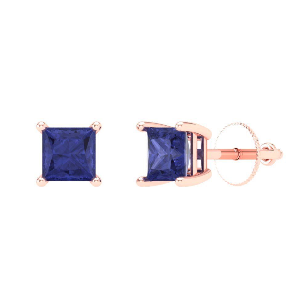1 ctw Tanzanite Studs Earrings | 4.5mm Princess Cut White Gold Screw back | December Birthstone