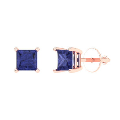 1 ctw Tanzanite Studs Earrings | 4.5mm Princess Cut White Gold Screw back | December Birthstone