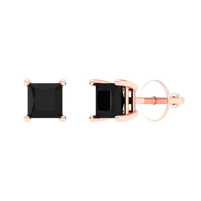 1 ctw Onyx Studs Earrings | 4.5mm Princess Cut White Gold Screw back | July Birthstone