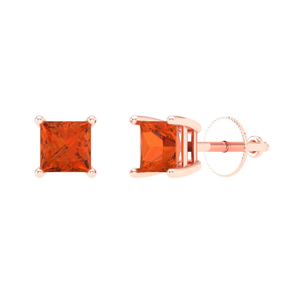 1 ctw Red Zirconia Studs Earrings | 4.5mm Princess Cut White Gold Screw back | April Birthstone