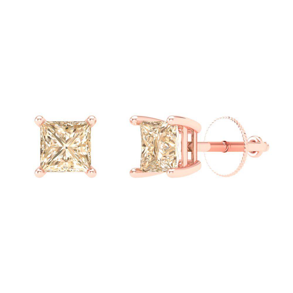 1 ctw Morganite Studs Earrings | 4.5mm Princess Cut White Gold Screw back | February Birthstone