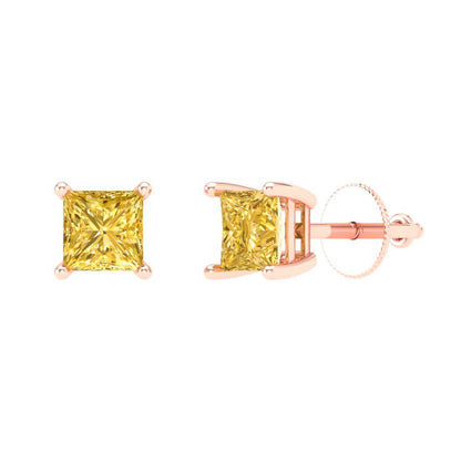 1 ctw Citrine Studs Earrings | 4.5mm Princess Cut White Gold Screw back | November Birthstone