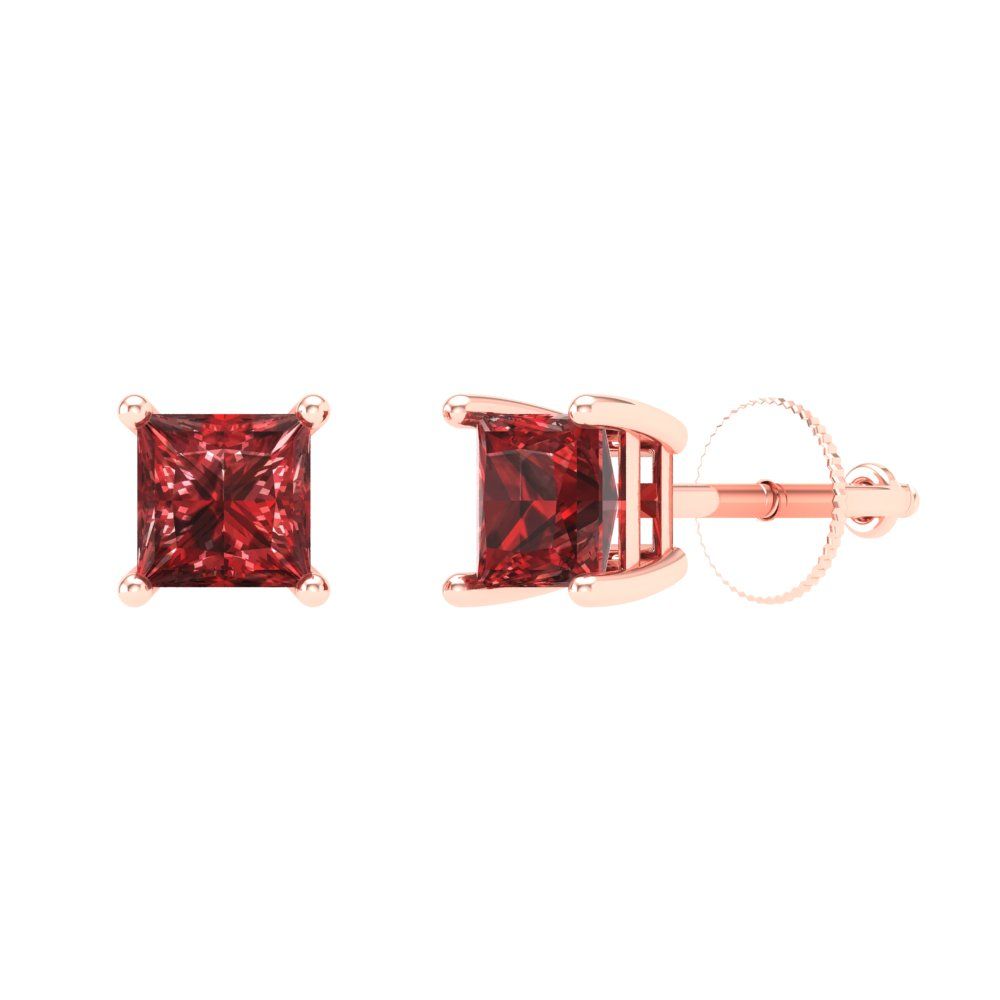 1 ctw Garnet Studs Earrings | 4.5mm Princess Cut White Gold Screw back | January Birthstone