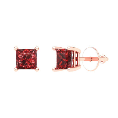 1 ctw Garnet Studs Earrings | 4.5mm Princess Cut White Gold Screw back | January Birthstone