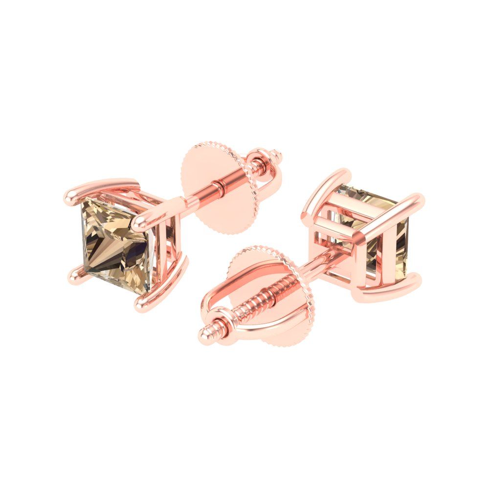 1 ctw Yellow Moissanite Studs Earrings | 4.5mm Princess Cut White Gold Screw back | April Birthstone