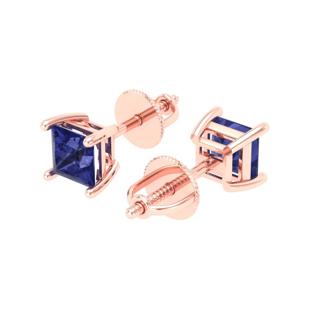 1 ctw Tanzanite Studs Earrings | 4.5mm Princess Cut White Gold Screw back | December Birthstone