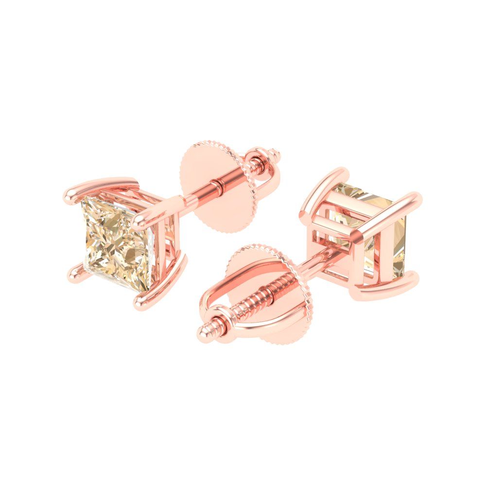 1 ctw Morganite Studs Earrings | 4.5mm Princess Cut White Gold Screw back | February Birthstone