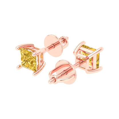 1 ctw Citrine Studs Earrings | 4.5mm Princess Cut White Gold Screw back | November Birthstone