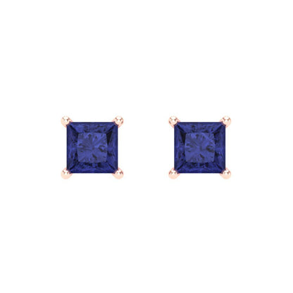 1 ctw Tanzanite Studs Earrings | 4.5mm Princess Cut White Gold Screw back | December Birthstone