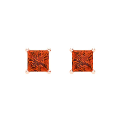 1 ctw Red Zirconia Studs Earrings | 4.5mm Princess Cut White Gold Screw back | April Birthstone