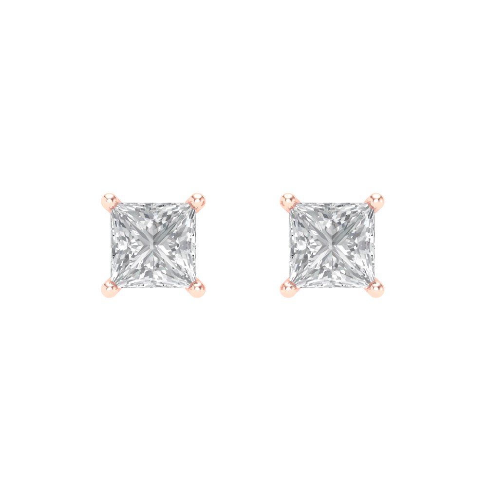 1 ctw White Sapphire Studs Earrings | 4.5mm Princess Cut White Gold Screw back | April Birthstone