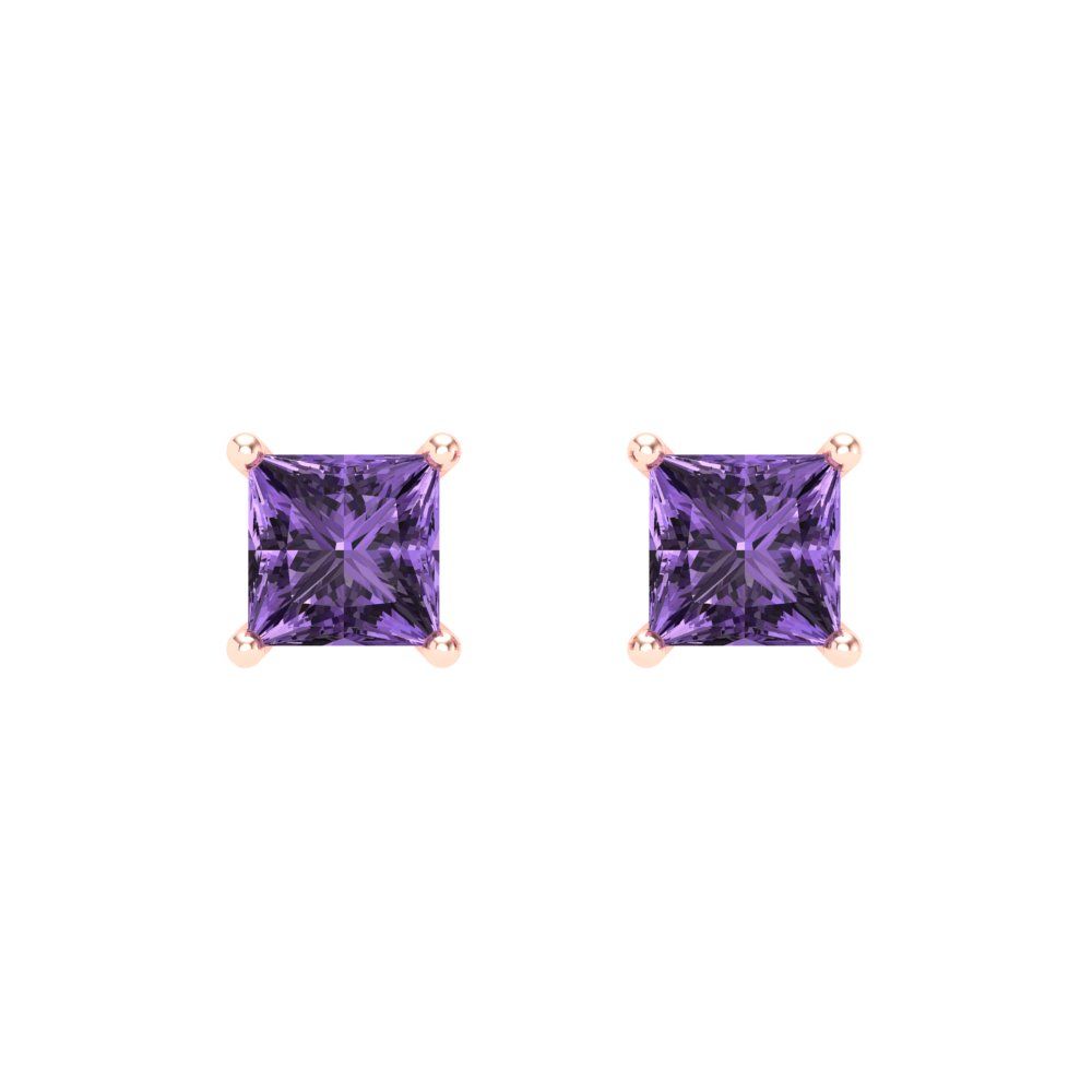 1 ctw Alexandrite Studs Earrings | 4.5mm Princess Cut White Gold Screw back | June Birthstone