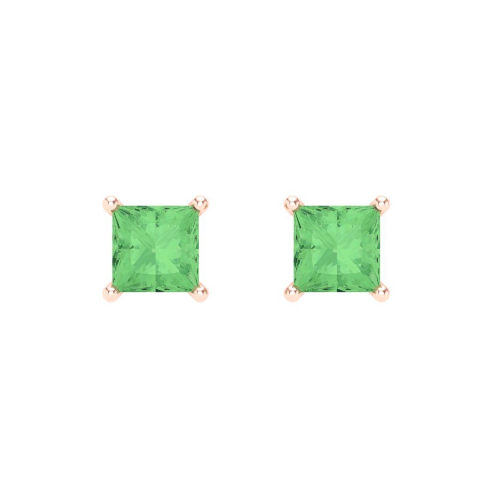 1 ctw Green Zirconia Studs Earrings | 4.5mm Princess Cut White Gold Screw back | April Birthstone