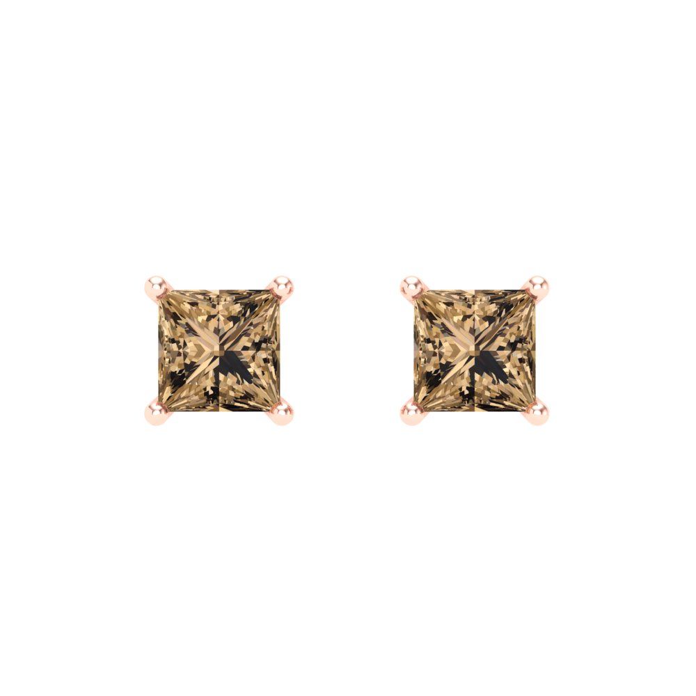 1 ctw Champagne Studs Earrings | 4.5mm Princess Cut White Gold Screw back | April Birthstone