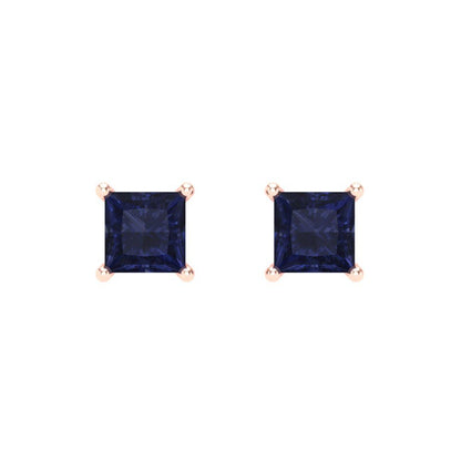 1 ctw Blue Sapphire Studs Earrings | 4.5mm Princess Cut White Gold Screw back | September Birthstone