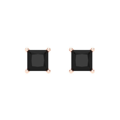 1 ctw Onyx Studs Earrings | 4.5mm Princess Cut White Gold Screw back | July Birthstone