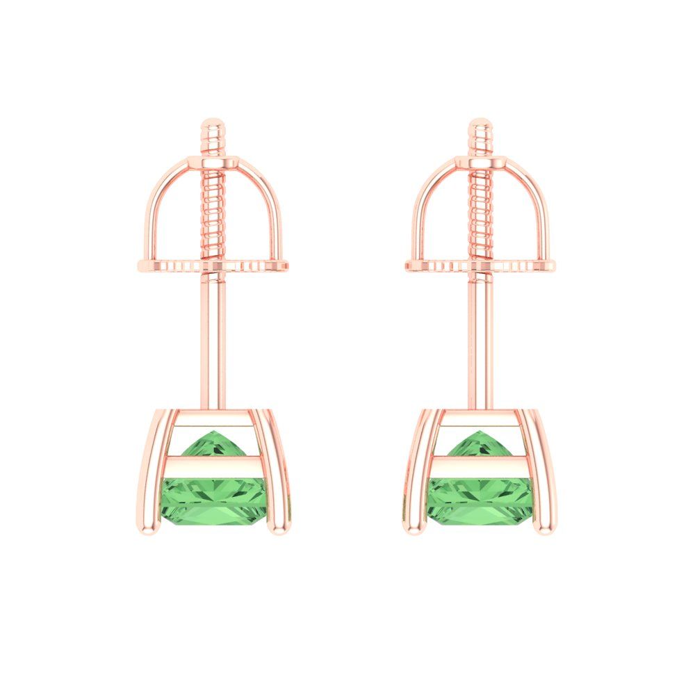 1 ctw Green Zirconia Studs Earrings | 4.5mm Princess Cut White Gold Screw back | April Birthstone