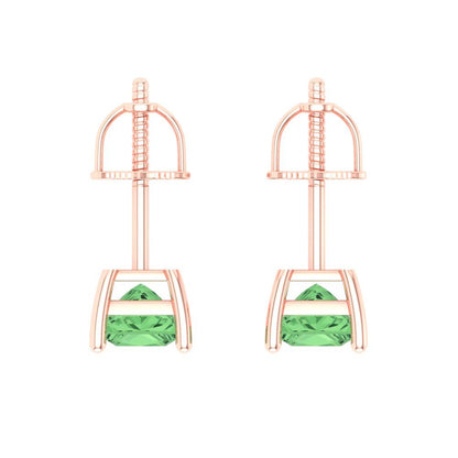 1 ctw Green Zirconia Studs Earrings | 4.5mm Princess Cut White Gold Screw back | April Birthstone