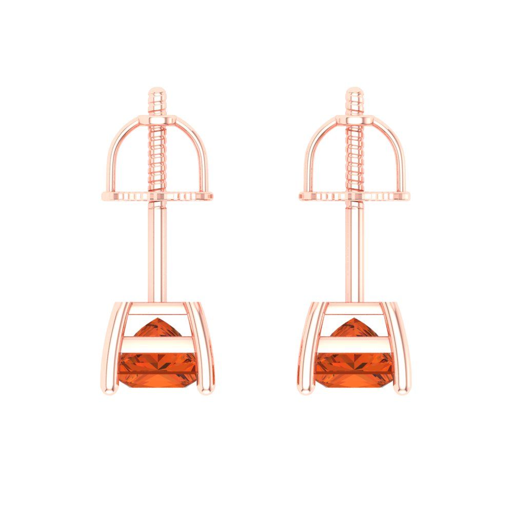 1 ctw Red Zirconia Studs Earrings | 4.5mm Princess Cut White Gold Screw back | April Birthstone