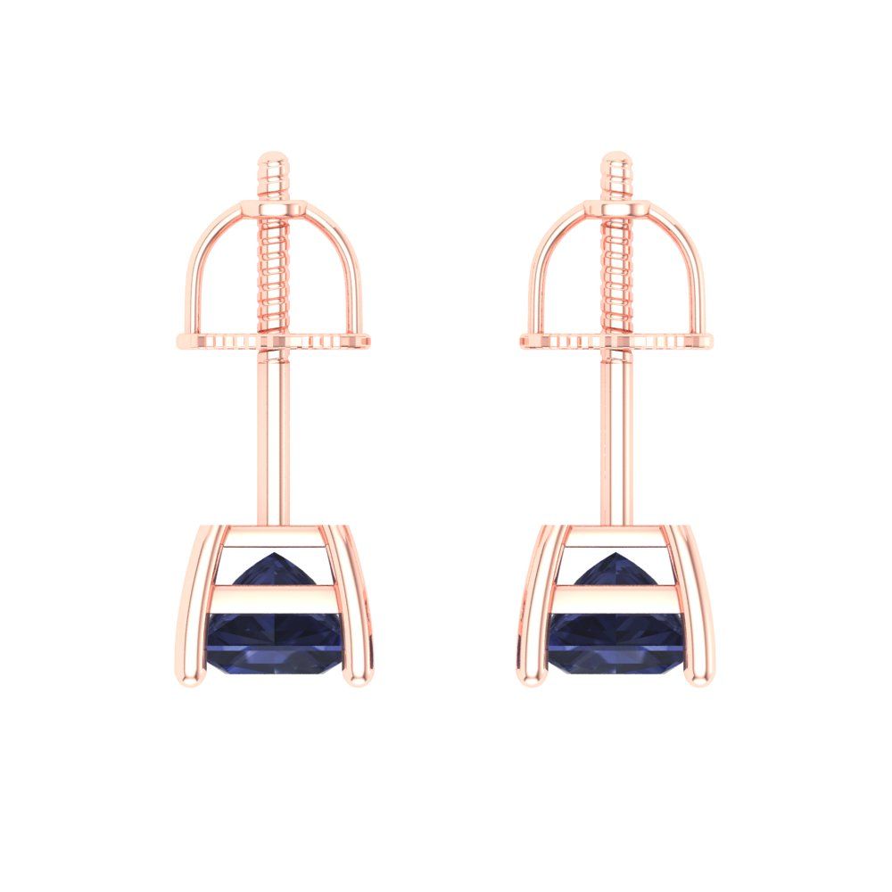 1 ctw Blue Sapphire Studs Earrings | 4.5mm Princess Cut White Gold Screw back | September Birthstone