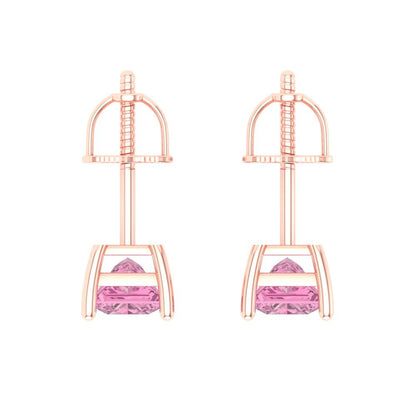 1 ctw Pink Zirconia Studs Earrings | 4.5mm Princess Cut White Gold Screw back | April Birthstone