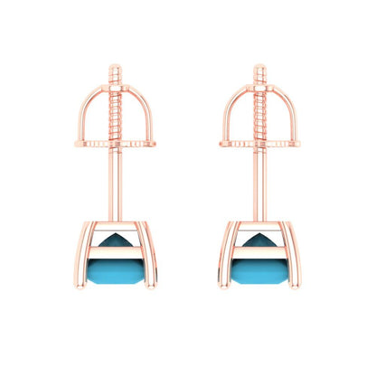 1 ctw Turquoise Studs Earrings | 4.5mm Princess Cut White Gold Screw back | December Birthstone