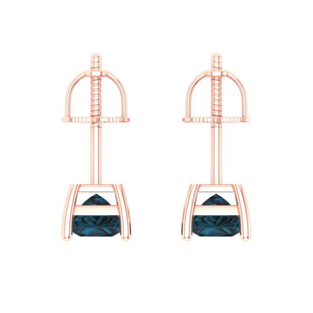 1 ctw London Blue Topaz Studs Earrings | 4.5mm Princess Cut White Gold Screw back | December Birthstone