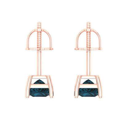1 ctw London Blue Topaz Studs Earrings | 4.5mm Princess Cut White Gold Screw back | December Birthstone