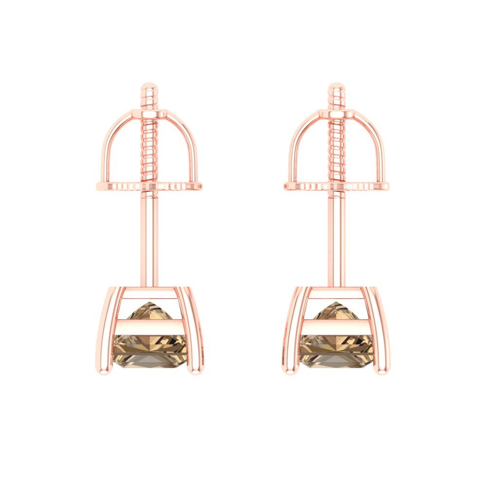 1 ctw Champagne Studs Earrings | 4.5mm Princess Cut White Gold Screw back | April Birthstone
