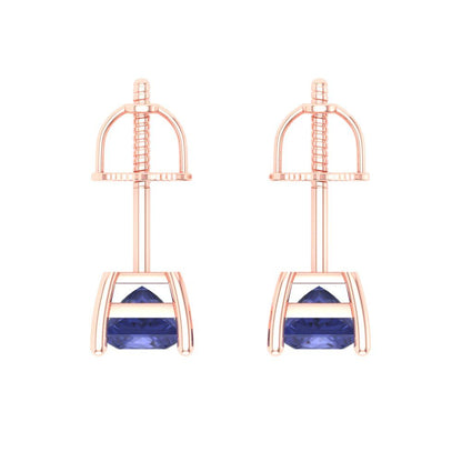 1 ctw Tanzanite Studs Earrings | 4.5mm Princess Cut White Gold Screw back | December Birthstone