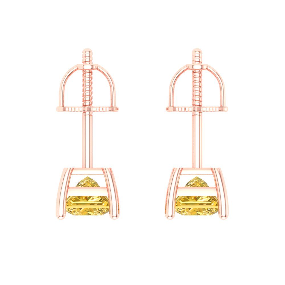 1 ctw Citrine Studs Earrings | 4.5mm Princess Cut White Gold Screw back | November Birthstone