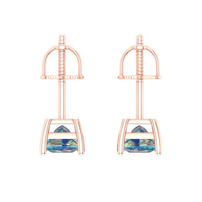 1 ctw Blue Moissanite Studs Earrings | 4.5mm Princess Cut White Gold Screw back | April Birthstone