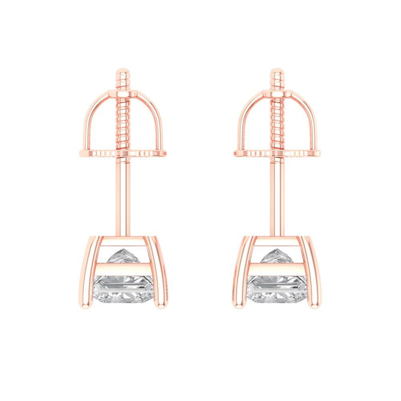 1 ct Brilliant Princess Cut Solitaire Studs Natural Diamond Stone Clarity SI1-2 Color G-H Rose Gold Earrings Screw back