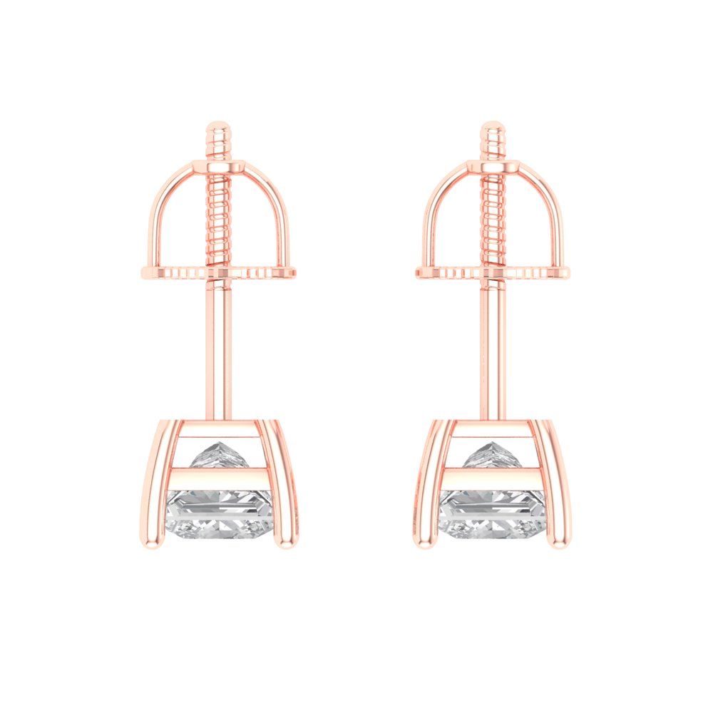 1 ctw Zirconia Diamond Studs Earrings | 4.5mm Princess Cut White Gold Screw back | April Birthstone