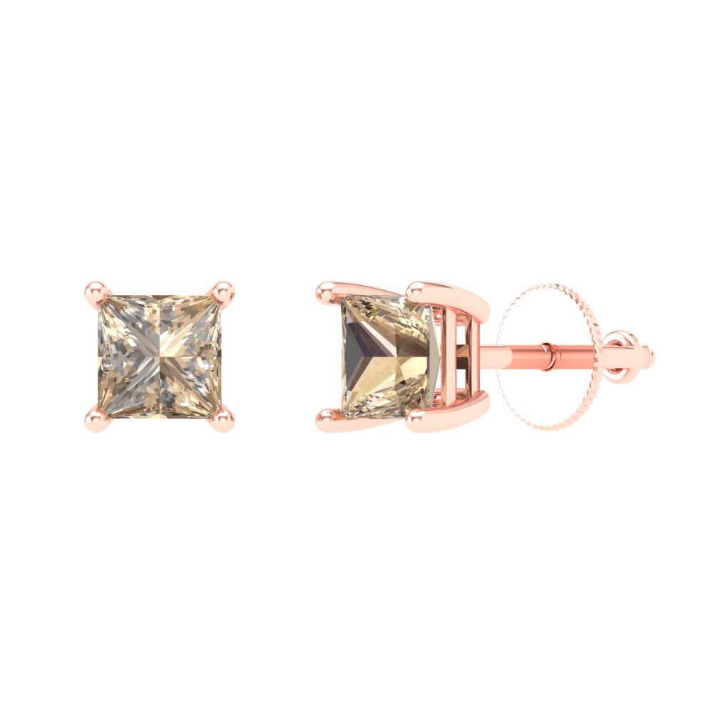 0.5 ctw Yellow Moissanite Studs Earrings | 3.5mm Princess Cut White Gold Screw back | April Birthstone