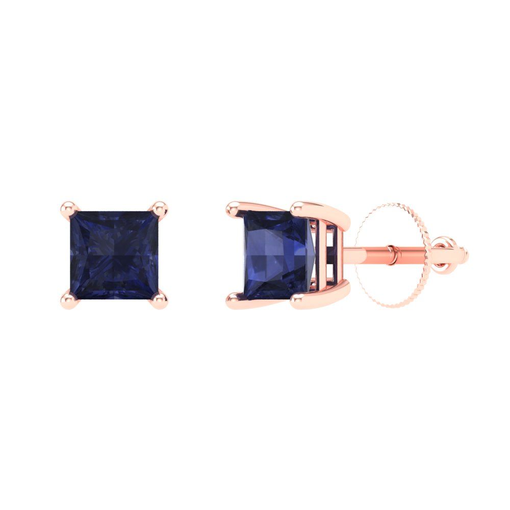 0.5 ctw Blue Sapphire Studs Earrings | 3.5mm Princess Cut White Gold Screw back | September Birthstone