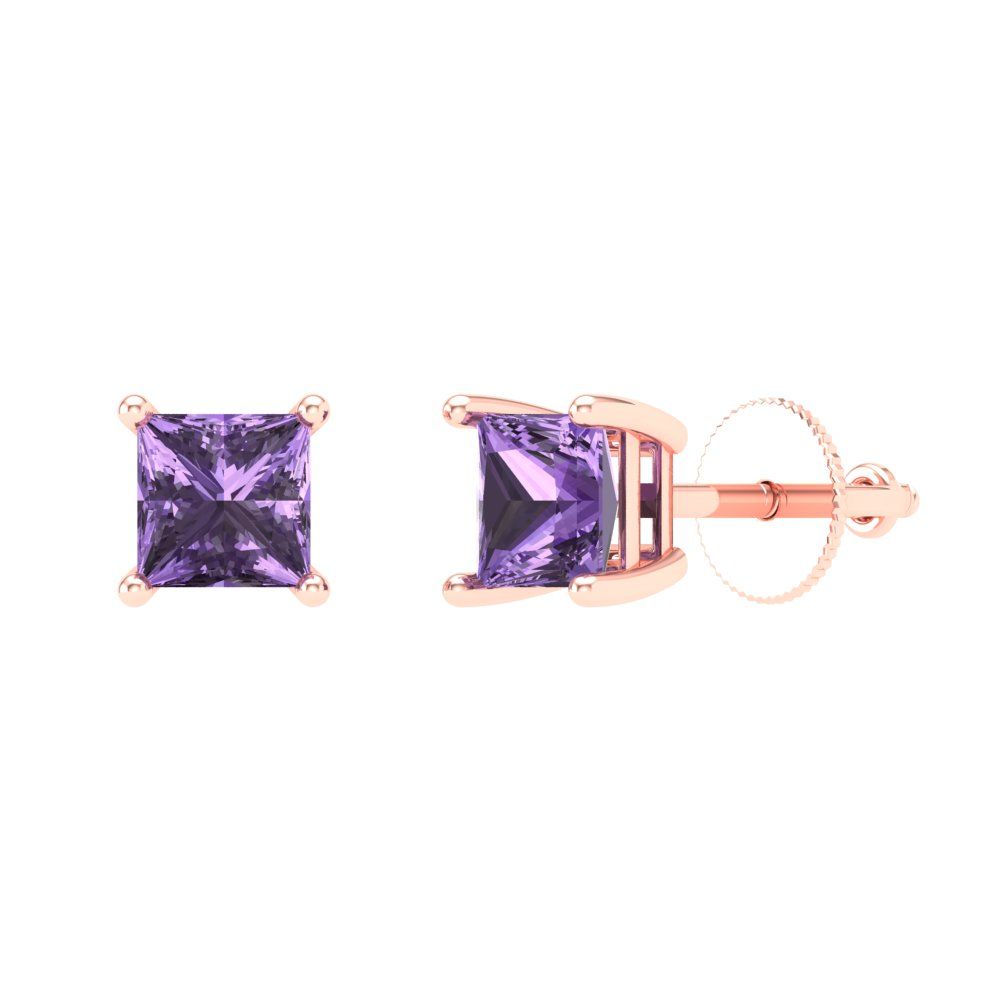 0.5 ctw Alexandrite Studs Earrings | 3.5mm Princess Cut White Gold Screw back | June Birthstone