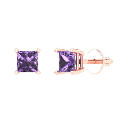 0.5 ctw Alexandrite Studs Earrings | 3.5mm Princess Cut White Gold Screw back | June Birthstone