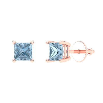 0.5cttw Aquamarine Gold-Plated 925 Silver Screw Back Stud Earrings