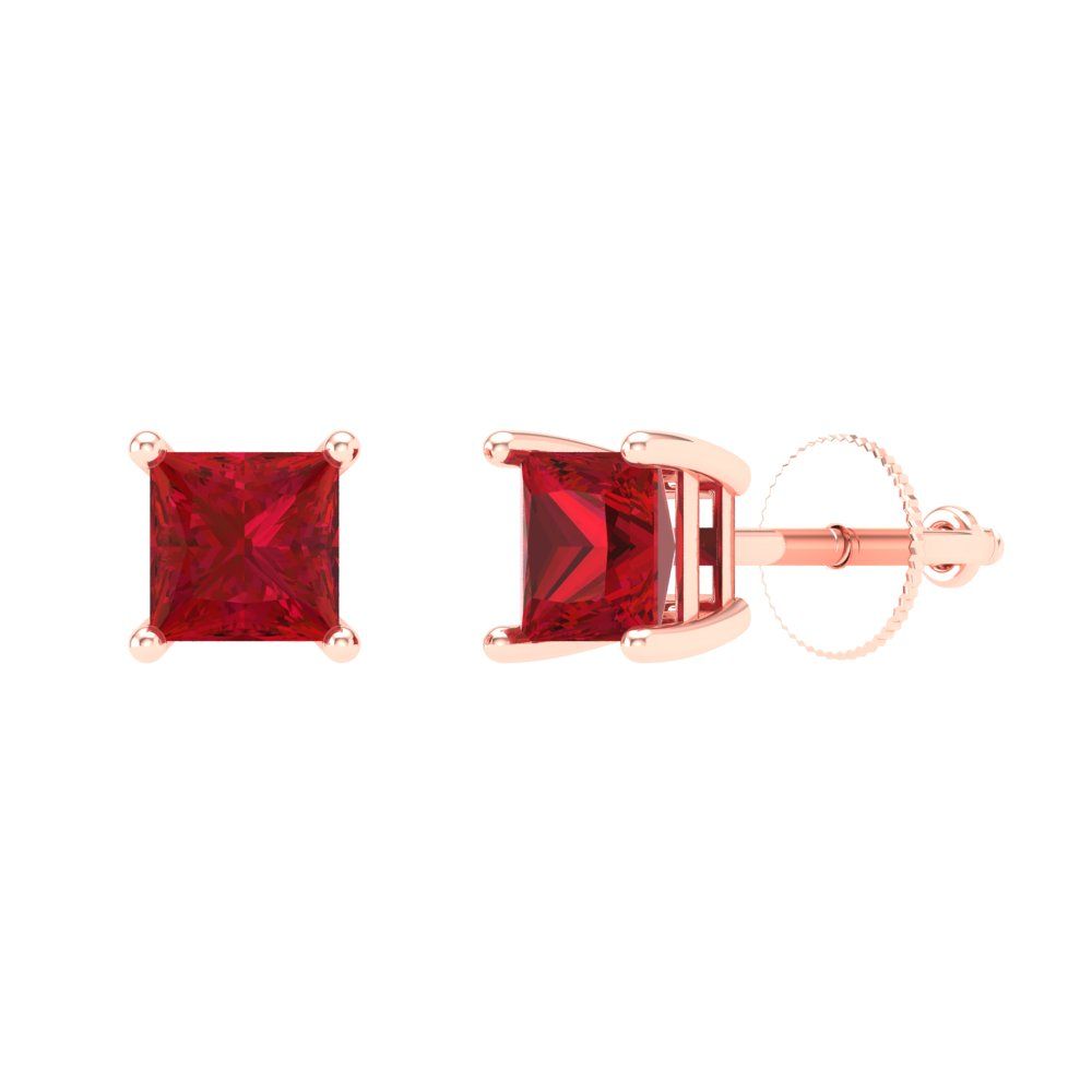 0.5 ctw Pink Tourmaline Studs Earrings | 3.5mm Princess Cut White Gold Screw back | April Birthstone
