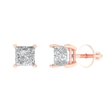 0.5 ct Brilliant Princess Cut Solitaire Studs Natural Diamond Stone Clarity SI1-2 Color G-H Rose Gold Earrings Screw back
