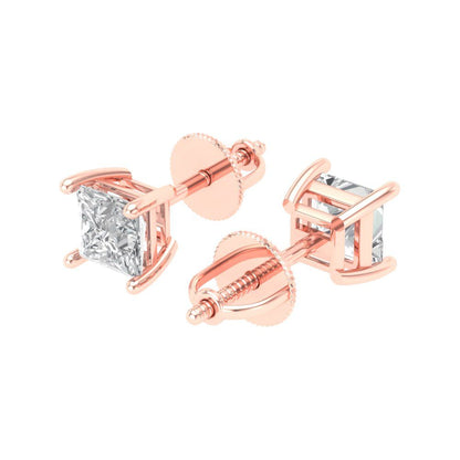 0.5 ctw Moissanite Studs Earrings | 3.5mm Princess Cut White Gold Screw back | April Birthstone