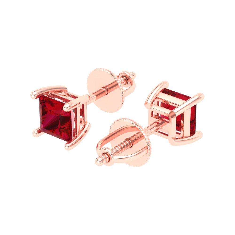 0.5 ctw Ruby Studs Earrings | 3.5mm Princess Cut White Gold Screw back | July Birthstone